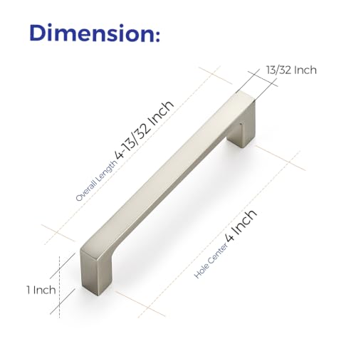 Image of Ravinte Brushed Nickel Kitchen Cabinet Solid Handles,4 Inch,5 Pack | Solid Zinc Alloy, Modern Slim Style, Square Design, Deep-Thread Firm Base, Screws Included, for Kitchen Drawers & Cupboards