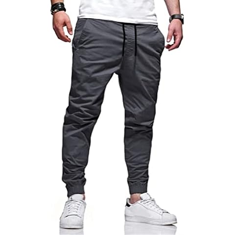 THWEI Mens Casual Jogger Pants Cotton Cargo Drawstring Sweatpants Athletic Long Trousers, Grey1, Large Cover