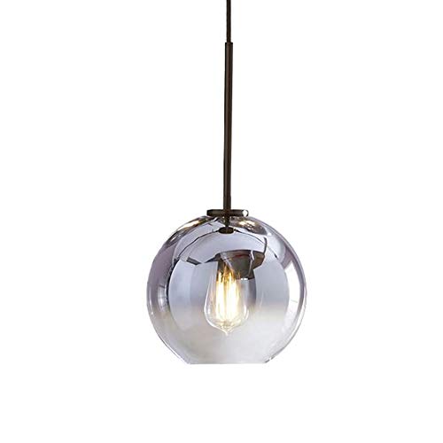 LFsem Nordique Gradient Couleur Pendentif Lampe Boule De Verre Moderne Plafonnier Lumière Loft E27 Suspension Luminaire Lustre Pour Salon Salle À Manger Chambre (Argent,25cm)