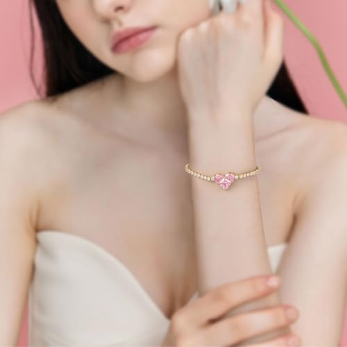 Emibele P723314170084 Pink Heart Charm Tennis Bracelet Valentine'S Day Gifts thumb #1