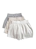WDIRARA Women's 3 Pack Linen Shorts Elastic Waist Comfy Soft Lounge Shorts Beige White Black Large