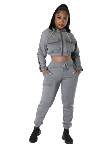 Women's Casusal Two Peice Tracksuit Set With Stripes, Crop Jacket, Ankle Control, Drawstring Pants