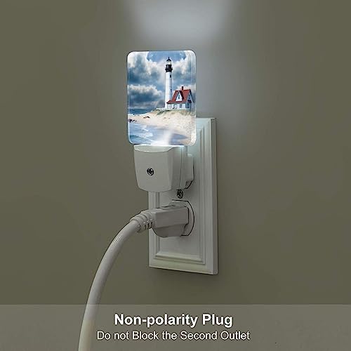 Image of Beach Lighthouse Night Light Set of 2, Auto Sensor LED Dusk-to-Dawn Nightlights, Plug-in Sensor Lamp for Bedroom Bathroom Kitchen Hallway Stairs Decorative