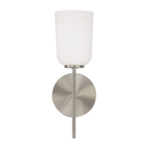 Image of HomePlace by Capital Lighting 648811BN-542 Lawson Transitional Soft White Glass Bell Wall Sconce, 1-Light 100 Watt, 14 inch H x 5 inch W, Brushed /Satin Nickel