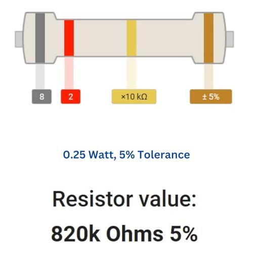 Image of 820k Ohm Resistor 1 /4W 5% Tolerance, Pack of 100 (820k Ohm)