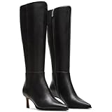 Celbreez Knee High Boots Black Boots for Women Kitten Heel Tall Boots for Women Pointed Toe Wide Calf Leather Boots Side Zipper Comfort Dress Shoes 2025 Fall Boots