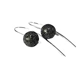 Earrings Hoops Silver Dangles with Lava Rock