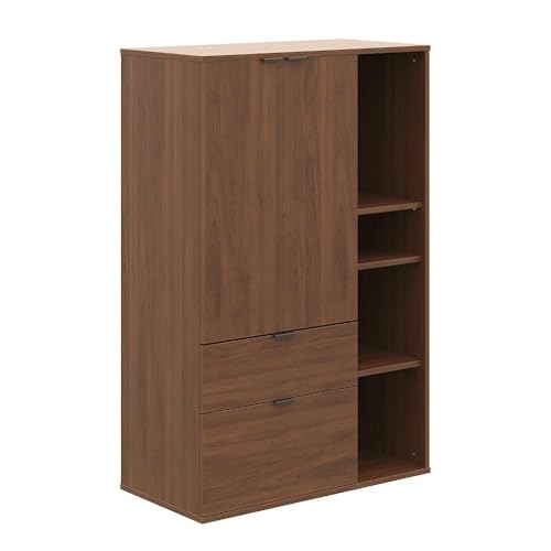 Image of Wakefit Engineered Wood Cabinet | 1 Year Warranty | Storage Cabinet for Home Kitchen Living Room | 1 Closed Compartment, 2 Drawers & 4 Open Shelves | Pattens - Columbian Walnut