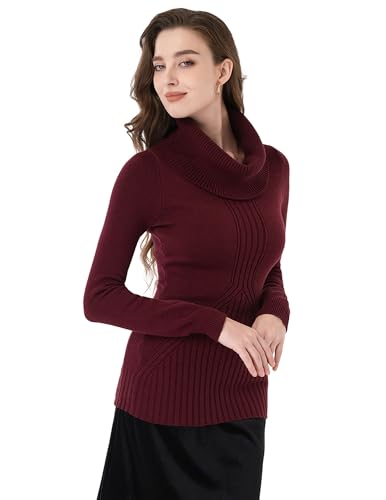 AmélieBoutik Women Cowl Neck Long Sleeve Pullover Tunic Sweater Casual Slim Fit Cable Knit Jumper
