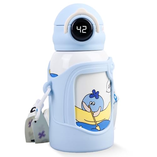 Termo de 500 ml, termo para bebé de viaje, de acero inoxidable, con indicador de temperatura LED, ideal para el calor y el frío (azul)