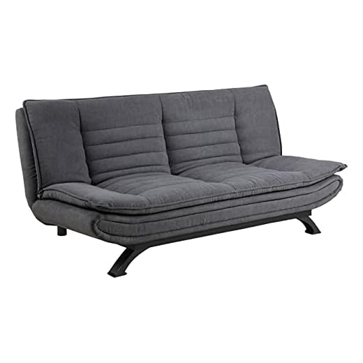 AC Design Furniture Jasper Sofa Bed W: 196 x H: 91 x D: 96 cm, Dark Grey/Black, Fabric/Metal