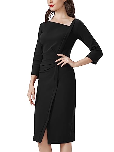 Image of AISIZE Women's Retro 3 /4 Sleeve Ruched Elegant Business Pencil Sheath Dress