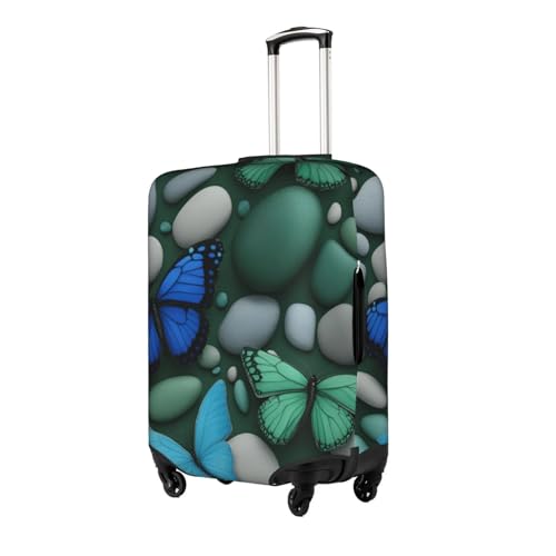 Blue Butterfly Green Butterfly And Stone Tsa Approved Luggage Cover For 18-32 Inch Suitcases Scratch-Resistant Stretch Luggage Cover2