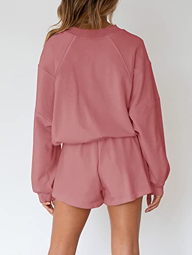 Image of MEROKEETY Women's 2023 Fall Oversized Batwing Sleeve Lounge Sets Casual Top and Shorts 2 Piece Outfits Sweatsuit