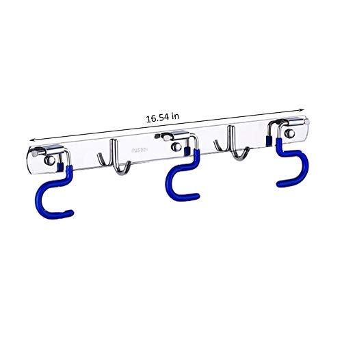 Exttlliy 304 Stainless Steel Broom Holder Organizer Multifunctional S-Style Wall Mount Mop Storage Hanger Racks (3 Positions Hooks)