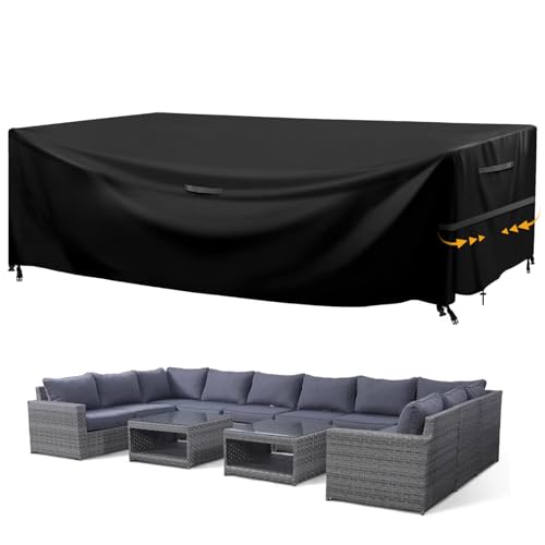 GARPROVM Housse rectangulaire pour meubles de jardin, housse de table de jardin en polyester Oxford 600D résistant au vent, imperméable et anti-UV, pour...