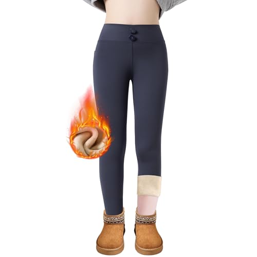 FILOWA Leggings Térmicos para Niña Infantiles Forro Polar Largos Pantalones Calentitos Mallas Cálido Stretch Legging Cintura Alta Elásticos Malla para Niños Adolescentes Invierno Ropa 7-8 Anos, Gris