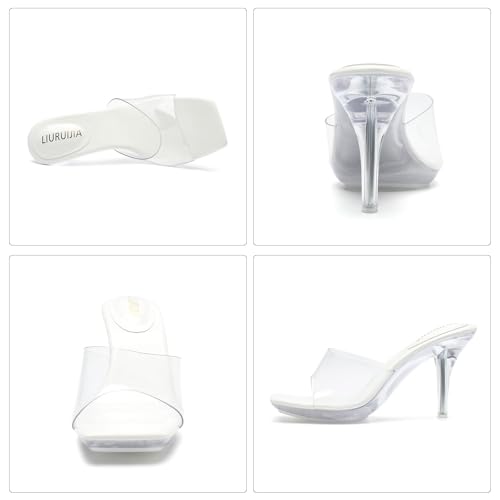 Image of LIURUIJIA Clear Heels For Women Sexy Slip On Open Toe High Heeled Dressy Sandals Comfortable Strappy Mules