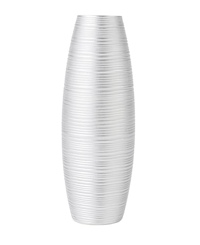 Image of Leewadee - Silver Floor Vase for Pampas Grass, Large Flower Vase for Home Decor, 34 cm, Resin