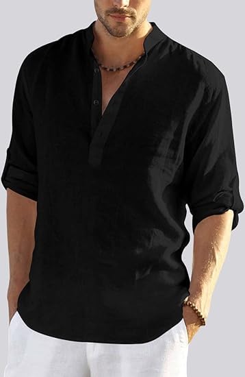Image of Bellstone Men's Cotton Blend Solid Regular Fit Full Sleeve Short Kurta | Men's Trendy Short Kurta | Ethnic Stylish Casual Lightweight Summer Kurta for Daily and Occasion Use