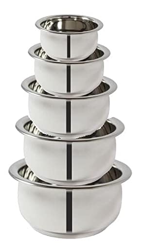 Stainless Steel Handi Set Kitchen Cooking Serving cookware Steel Dinner Set Bowl Pot Pan Combo tapeli/pateli/bhagona/Milk pan Set of 5 Piece 425 ml, 550 ml, 850 ml, 1250 ml 1500 ml