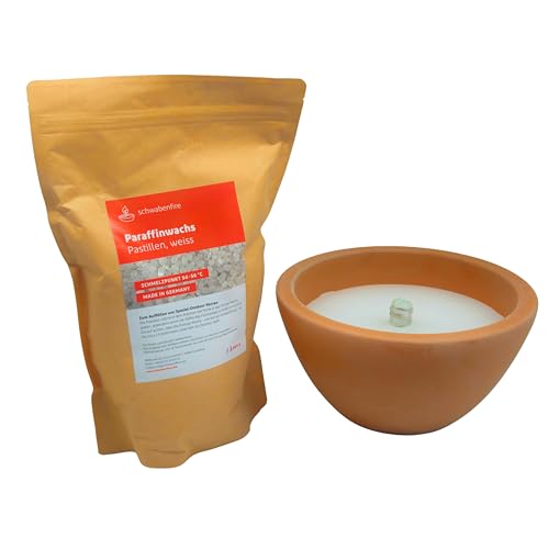 Schwabenfire Special Outdoor Candle Terracotta Natural 24 cm + 1 kg Wax Outdoor Candle Large Lantern Gifts for Women Wax Eater for Candle Remains Swabian Fire Candles Garden Torches Flame Bowl