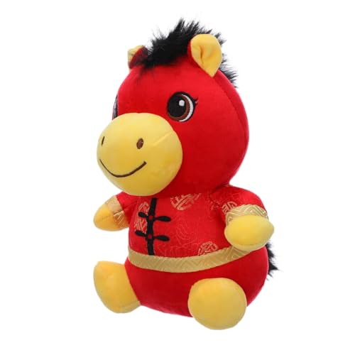 NUOLUX 年春節向け馬年ぬいぐるみマスコット 柔らかいプラッシュ製 リアルな馬の置物 幸運を象徴する干支飾り デスクやソファ用正月グッ