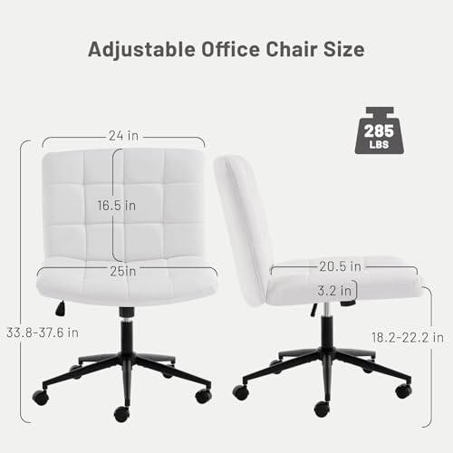 Image of Nutech Decor Armless Office Desk Chair - Linen Fabric Padded Swivel Adjustable Home Office Chair with 360 Wheels, Wide Criss Cross for Desk, Living Room (ND-Pu-ivorywhite-Wheel)