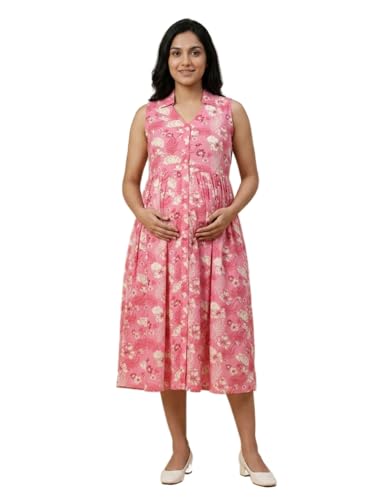 Image of The Mom Store Maternity and Nursing Sleeveless Dress for Women | Casual Dress | Pre and Post Pregnancy Wear | Printed Stylish Dress for New Mom | Trendy Dresses for Women's