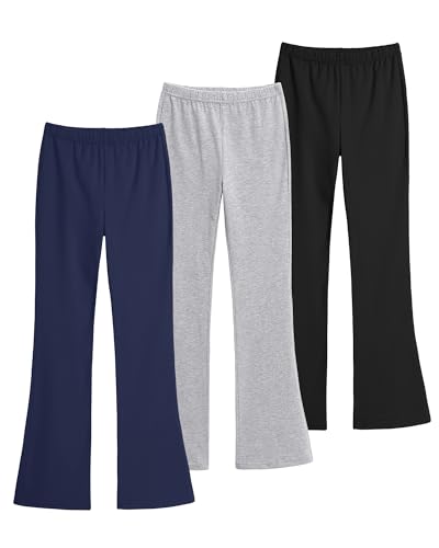 KEREDA Schlaghose Mädchen Leggings Schlag Kinder Flared Teenager Hosen Baumwolle Leggins Lange 3er-Pack Dunkelblau/Schwarz/Grau 122-128