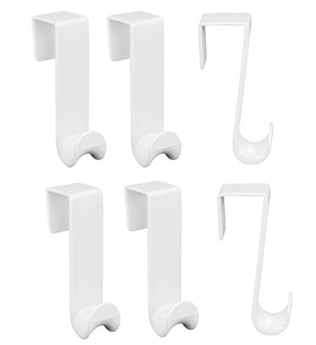 Iconikal 6-Pack Over-Door Plastic Valet Hook Set, White for Coats Towels