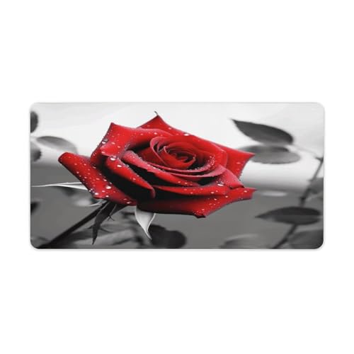 Black and White Red Rose Desk Pad con base de goma