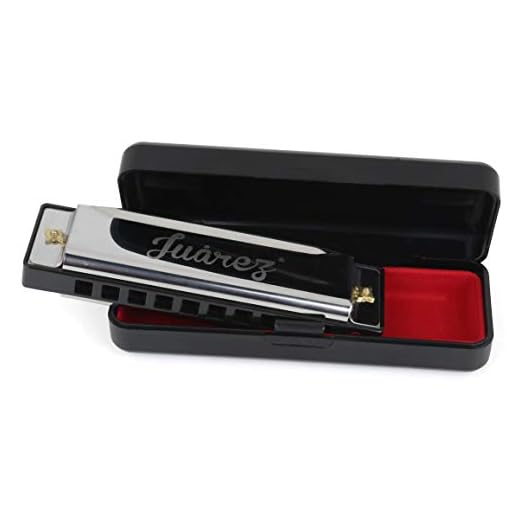 Juarez JRZ10HM Key C Diatonic Blues Harmonica 10 Hole 20 Tones with Case, Mouth Organ for Beginners, Students, Kids & Professionals, Silver