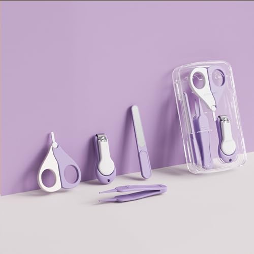 Baby Nail Trimmer, 4-in-1 Baby Nail Clippers Kit,Nail File & Tweezers, Baby Manicure Kit for Newborn, Infant & Toddler, Mothers Day Gifts (Purple)