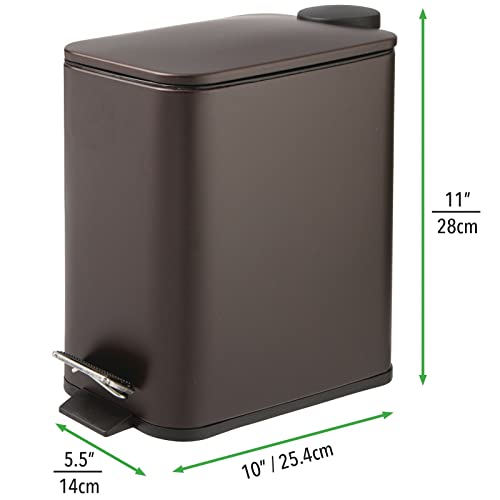 Mdesign 07641MDBAEU Slim Metal Rectangle 1.3 Gallon/5 Liter Trash Can With Step Pedal, Easy-Close Lid, Removable Liner - Narrow Wastebasket Garbage Container Bin thumb #3