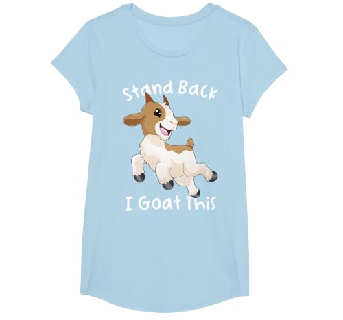Stand Back I Goat This Funny Kawaii Jumping Goat Pun T-Shirt, Girls, Baby Blue, Large
