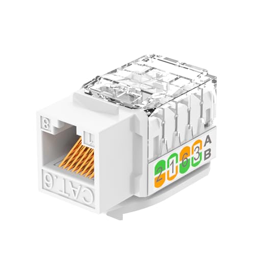 Hnya Link RJ45 Cat6 UTP Keystone Jacks, 25-Pack,90-Degree Ethernet Keystone Jack, Gold-Plated Contacts - Ideal for Home Office Network Renovation (White)