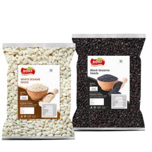 Image of BOKF Combo - Black & White Sesame Seeds (250g Each) | Natural | High in Calcium & Iron | Ideal for Cooking, Chutneys, Ladoos & Baking | Edible Seeds Gluten-Free, 500g