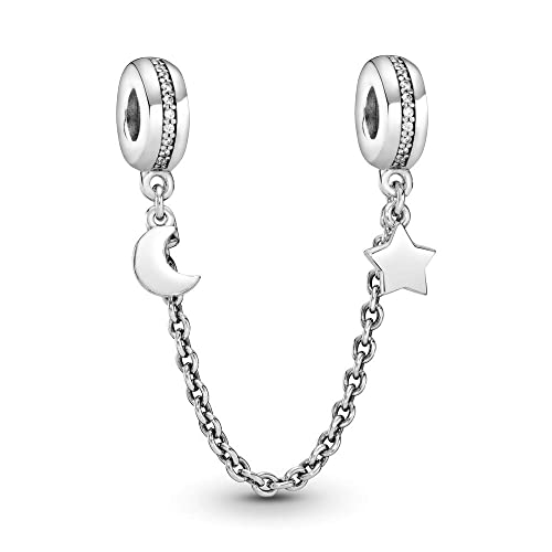 BEEUVIP Cadena de Seguridad de Media Luna Abalorios Colgante de Cuentas Plata de Ley 925 con Circonita Cúbica Compatible con Europeo Pulsera Collar,Charms de Para Niña Mujer