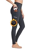 BAYGE Damen Sport Leggings Winter Hohe Taille Fleece Gefüttert Wasserdicht Blickdicht Bauchkontrolle Slim Fit Yogahose Sporthose Sweathose Fitnesshose mit Taschen, Grau, S