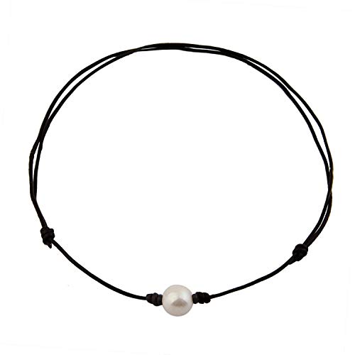 Single Pearl Choker Necklace can be Adjustable Leather Cord One Bead Jewelry for Women Handmade