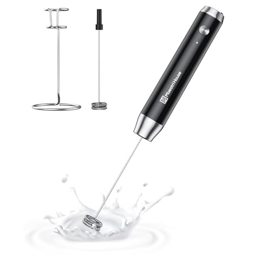 Maestri House Rechargeable Milk Frother with Stand, LunaFro Handheld Electric Foam Maker Waterproof Detachable Stainless Steel Whisk Drink Mixer Foamer for Lattes, Cappuccino