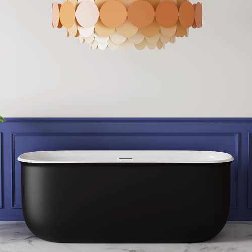 Image of 59 inch Lucite Acrylic Freestanding Bathtub, Rectangular Shape Contemporary Soaking Tub with Toe-tap Chrome Center Drain, Slotted Overflow, cUPC Certified, Matte Black