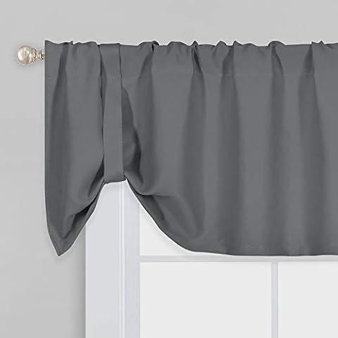 Tie-up Valance for Windows 18 Inches Long Thermal Insulated Grey Blackout Balloon Adjustable Valance Drape Cover