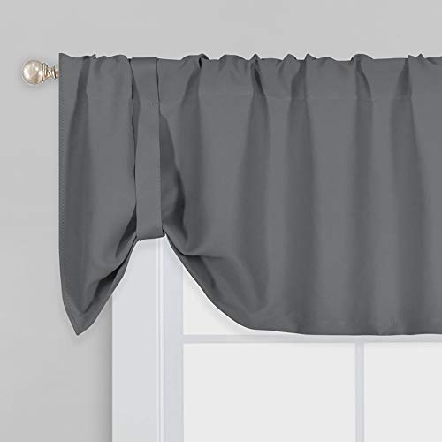 DECOVSUN Tie Up Blackout Valance for Window 18 Inches Long Thermal Insulated Adjustable Valance for Kitchen Windows Rod Pocket Top Tie-up Shade Window Curtain for Kids Room 1Panel Grey