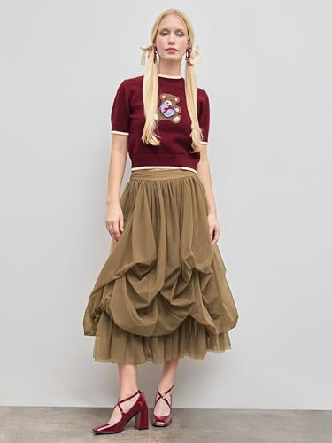 CIDER Tulle Skirts for Women Mesh Mid Waist Ruffle Long Skirt Maxi Skirt Layered A Line Tulle Tutu Skirt3