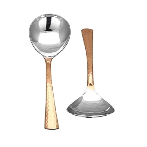 RATNA Set of 2 Hammered Stainless Steel Copper Serving Spoons for dinneware Serveware (8.5 INCH)