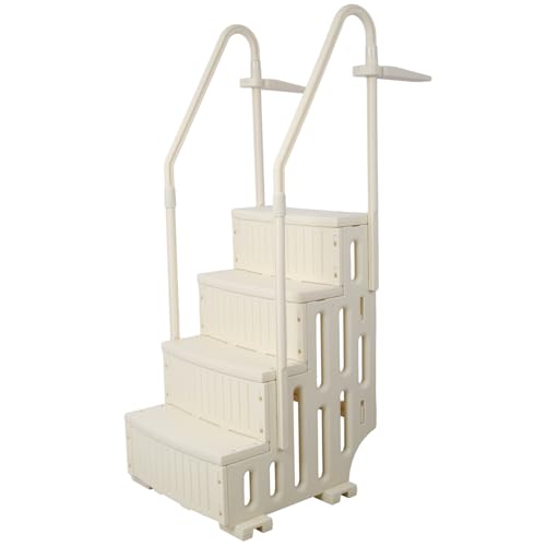Escalera para piscina de 4 peldaños con barandales blanca miniatura 1