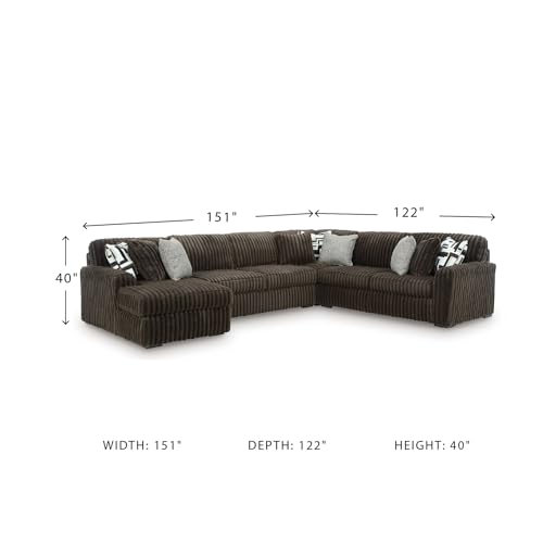 Image of Signature Design by Ashley 6-Piece Sectional Sofa, Corduroy, Chocolate | 100% polyester jumbo corduroy, U-shape layout, Anti-sag platform foundation, 9 accent pillows, Midnight-Madness