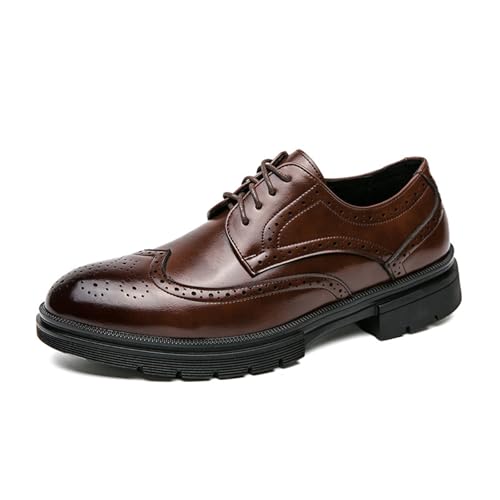 KYOESCAI Zapatos de Vestir Oxfords Zapatos de Cordones Clásico Zapatos de Traje Formales Brogues para Hombre,Marrón,42 EU